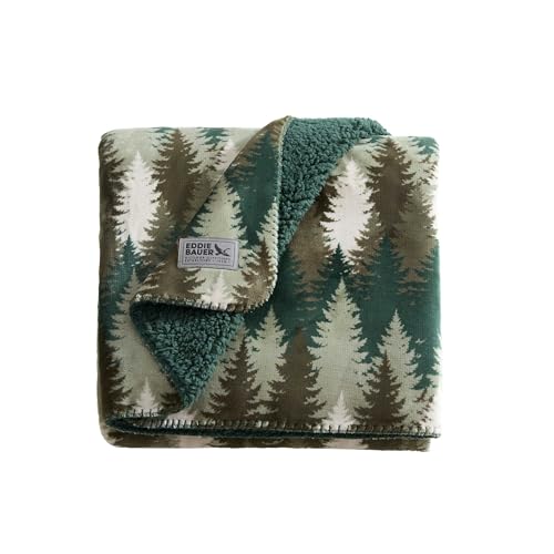 Image of Eddie Bauer - Oversized Throw Blanket 50x70, Reversible Plush Blanket for Couch or Bed, Nature Inspired Room Decor (Stepped Pines Green)