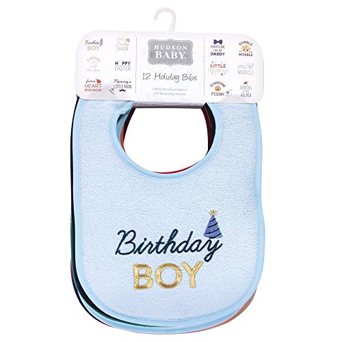 Image of Hudson Baby Unisex Baby Cotton Terry Drooler Bibs with Fiber Filling, Cute Boy Holiday Sayings, One Size