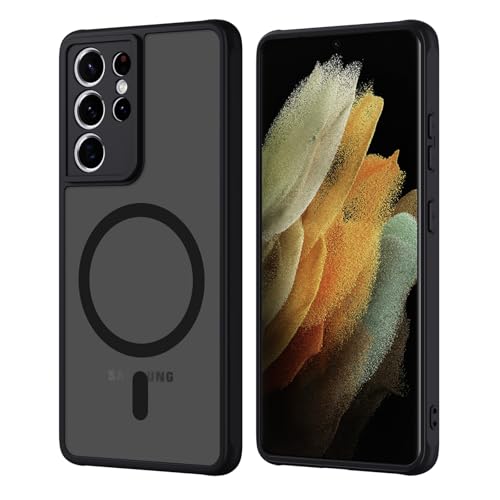 Pnakqil Magnetisch für Samsung Galaxy S21 Ultra 5G Hülle für Magsafe,Matt Transluzente Handyhülle für Samsung Galaxy S22 Ultra 5G,PC Härte Kratzfest Matte Dünn Magnetische SchutzHülle Case,Schwarz