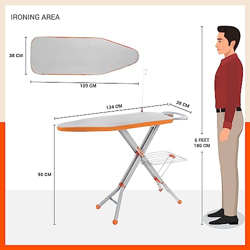 Bathla X-Pres Ace Ironing Board | Foldable & Height Adjustable | Table with Iron Holder & Wire Manager | Quick Pressing with Aluminised Table Cover | 2 Year Warranty | Silver