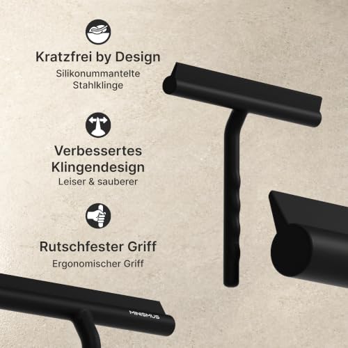 Minismus Fensterabzieher mit Aufhänger – Profi Abzieher Dusche - Duschabzieher – Schlierenfrei – Hochwertiger Silikon - Antirutsch (Schwarz, 21 cm)