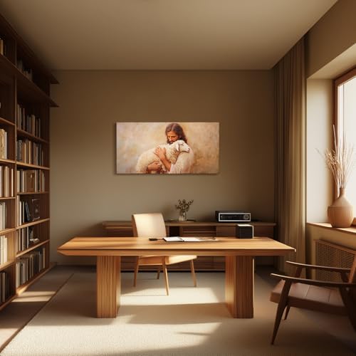 SERIMINO Jesus and Lamb Large Wall Art, Christian Art Wall Decor for Serenity Prayer, Bible Parable of the Lost Sheep Religious Art Prints, The Good Shepherd Pictures for Living Room Bedroom 24"X48"