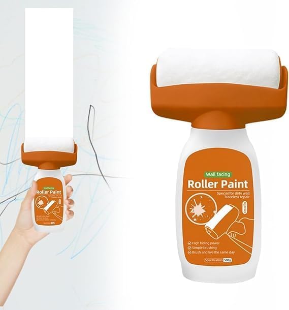 HKD SALES Wall Repair Roller Paint Household Supply Cleaning Tool White Water Based Latex DIY Renovation With Rolling Brush Touch Up Portable No-odor Antibacterial Paint Roller Brush(White-500Gm)