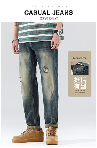 Jeans Pants Trousers Denim Amikaji Spring and Summer Elastic Cone Retro Color Men's Loose Straight Casual Long3
