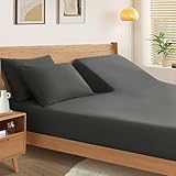 SiinvdaBZX Split Top King Fitted Sheet Only for Adjustable Bed, Ultra-Soft Microfiber 34 Inch Top Split Head Sheets Half Split King Bottom Sheet, Fits 14' -16' Deep Pocket, Charcoal Black