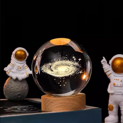 ZVO Bola de cristal 3D, lâmpada LED 3D, cena noturna, astronomia, lâmpada LED com base de madeira, bola de cristal USB para aniversários, crianças, Natal, decoração (6 cm, via láctea)