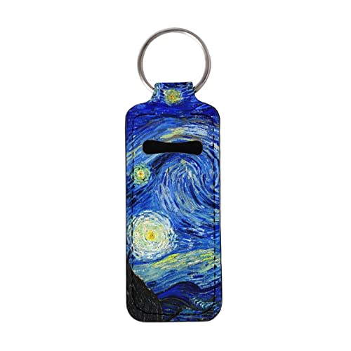 Xoenoiee Personalized Chapstick Holder Keychain Lip Gloss Lip Balm Holder Lipstick Carrier Lippy Clip Insulated Neoprene, 1 Pack, Van Gogh Starry Night Painting