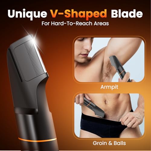 Manscape Body Hair Trimmer for Men, Waterproof Pubic, Groin & Ball Shaver, No-Nick Mens Electric Grooming Kit with LED Display, USB Rechargeable, Adjustable Guide Comb