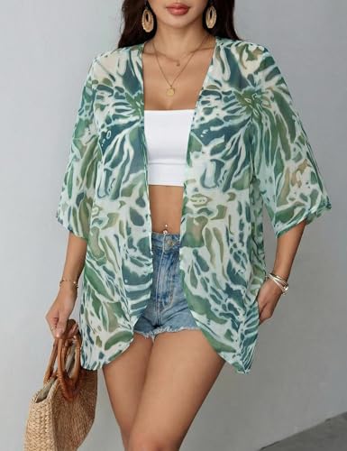 Image of Chunoy Women Floral Beach Wear Cover Up Chiffon Kimono Cardigan Open Front Blouse Beach Resort Wear for Swimwear 2026