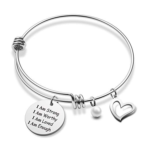 I Am Enough Bracelet I Am Strong I Am Worthy I Am Loved I Am Enough Strength Bracelet Inspirational Bracelet for Women Enouragement Jewelry (i am enough BR)