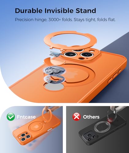 Image of FNTCASE for iPhone 16 Pro-Max Case: [360 Spin Magnetic Stand] [Compatible with Magsafe] [Screen Protector] Translucent Matte Military Grade Shockproof Full Camera Protective Phone Cover - Orange