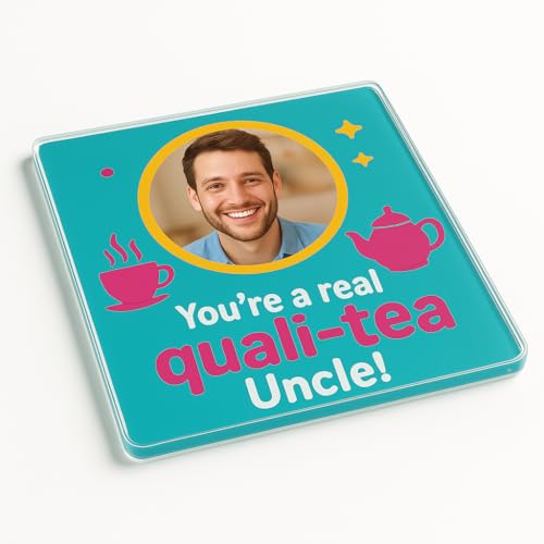 Personalised Photo Funny Acrylic Coaster Gift - Unique Tea Party Vibes Design with Personalised Photo Frame for Uncle