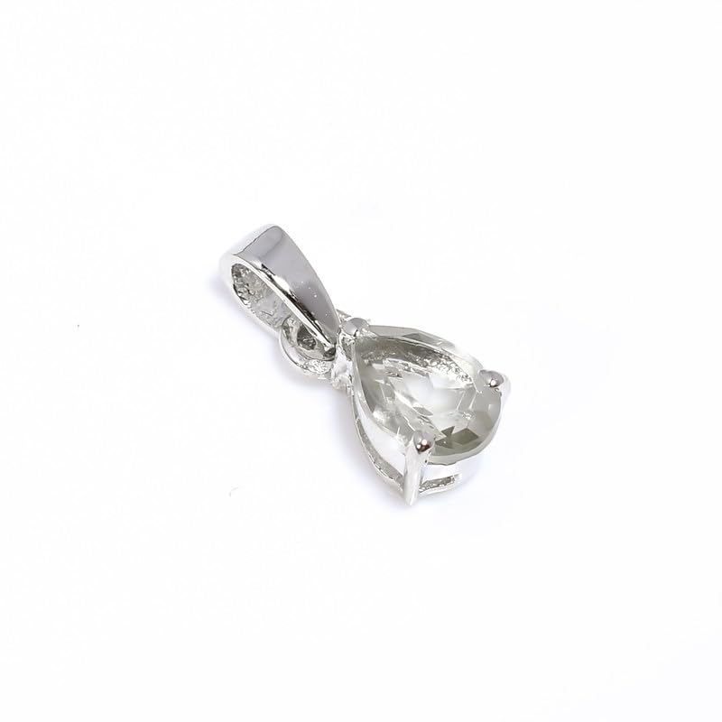 Pendentif améthyste verte poire 7x5mm et collier en argent 925 - 4