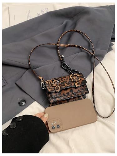SweatyRocks Women's Leopard Print Leather Mini Crossbody Bag Flap Shoulder Purses3