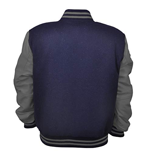 Image of Deckra Men's Varsity Jacket Genuine Leather Sleeve and Wool Blend Letterman Boys College Varsity Jackets XS-5XL