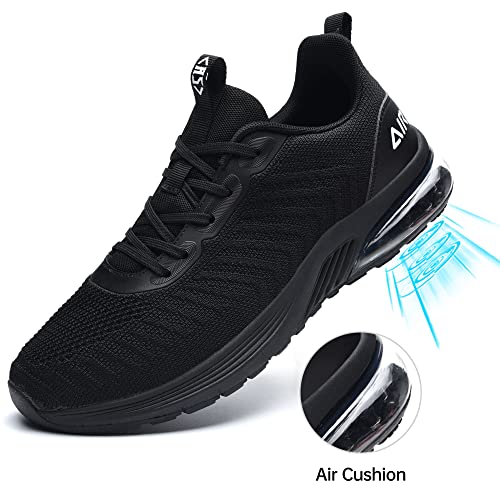 Auperf Men's Fashion Sneakers Air Cushion Tennis Trail Running Jogging Gym Shoes Slip Resistant Casual Footwear(All Black Size 7.5) #TOP2