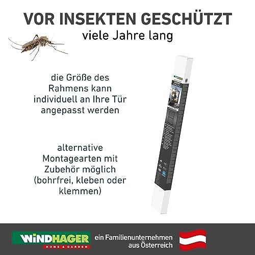 Windhager Insektenschutz Tür, 100 x 210 cm, anthrazit, Spannrahmen-Tür Expert Fliegengitter Alurahmen für Türen, 04532