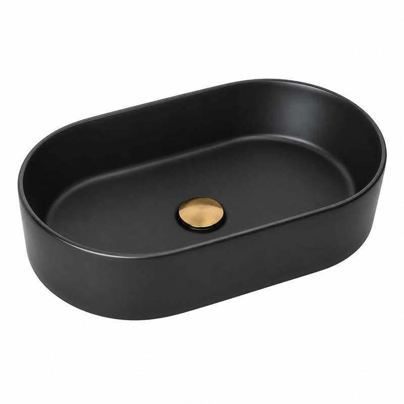 Vasque à poser ovale allongée -52 x 30 cm -Noir mat -NÉRIA