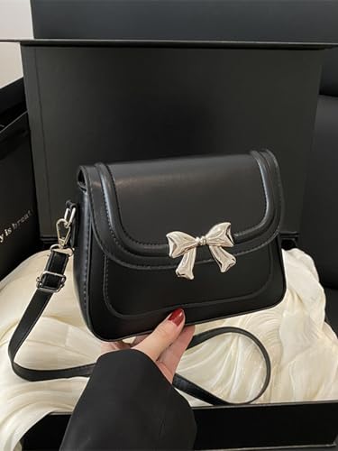Women's Bowknot Square Crossbody Bags PU Leather Flap Shoulder Handbags Elegant Small Purses4