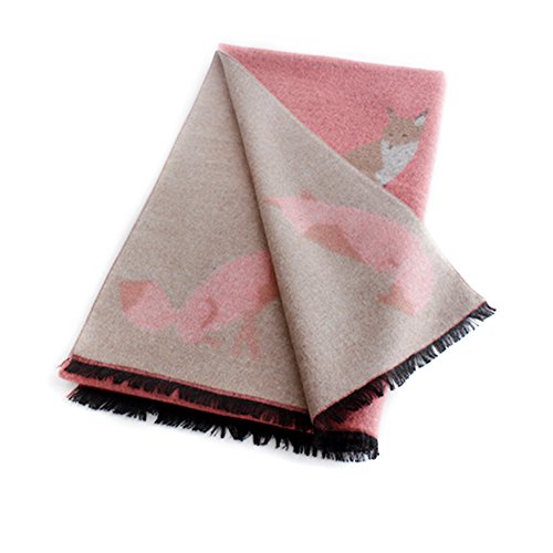 IMLECK Winter Fashion Stylish Fringe Cartoon Small Fox Cashmere Feel Long Pashmina Scarf