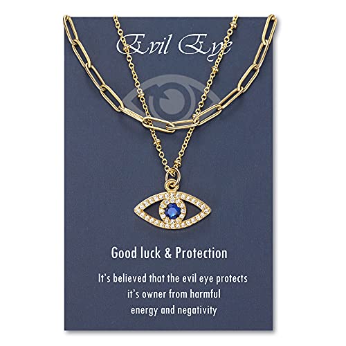 PPJew Layered Evil Eye Necklaces for Women 18K Gold Plated Dainty Chocker Necklace Delicate Jewelry Gift for Women Girls（Gold/Silver）