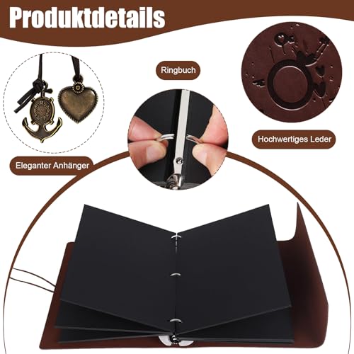 Fotoalbum Lederalbum Selbstgestalten - 21,5x17cm Scrapbook Album, 60 Seiten Scrapbook für 240 Bilder Foto Buch Vintage, Hochzeit Fotobuch, Vintage Fotobuch, Geschenk für Freund (2)