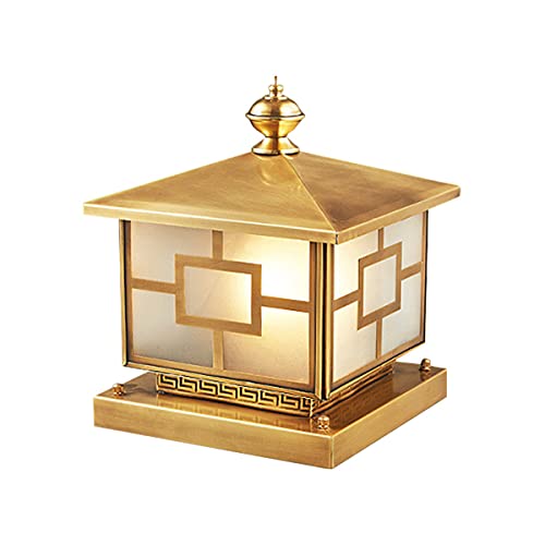 QEGY Oro Farola de Jardín Exterior Latón Vintage Faros de Columna Clásica Lámpara Jardín Impermeable E27 Vidrio Luz de Linterna ​de Decor para Jardín Casa Garaje Patio iluminación Exterior Cover