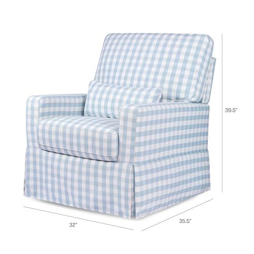 Image of Namesake Crawford Glider Recliner, Blue Gingham | 360 Swivel Ultra Cozy Glider Rocker for Feeding & Relaxing w / Lumbar Pillow - GREENGUARD Certified - For Nursery /Living Room