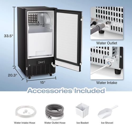 Image of Kismile Under Counter Ice Maker, 80 lbs /Day, 40 Cubes in 15 Mins, Black | Built-In Drain Pump, 24H Timer, Self-Cleaning, 3 Ice Thicknesses and LCD Control for Bars, Cafes, Restaurants and Office Use