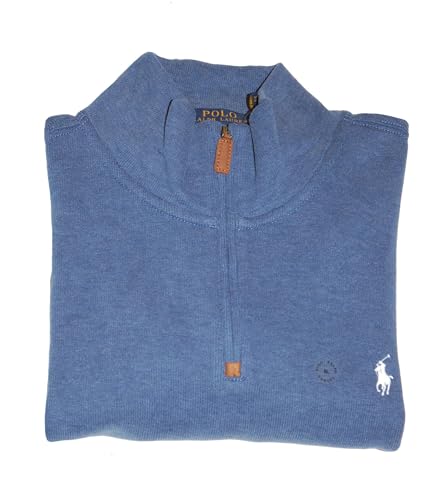 POLO RALPH LAUREN Men's Cotton Half Zip Estate Rib Sweater XL Blue