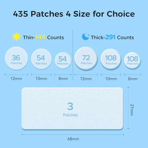 TKTK Bulk Pimple Patches for Face, 435 Patches 4 Size Acne Patches Day and Night, Hydrocolloid Patch Thin & Thick Pimple Stickers for Covering Zits, Blemishes and Breakouts