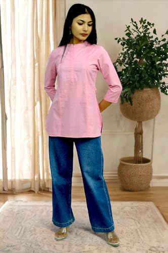 Image of JAIPUR HAND BLOCK Women's Pintuck Plain Short Cotton Kurti|Top STYLE-S91
