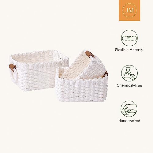 LA JOLIE MUSE Woven Storage Basket Organizer Recycled Paper Rope Basket Bin Divider Makeup Towel Shelf Cupboard Drawers Closet Dresser Decorative White Storage Basket Set of 3