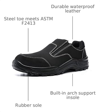 DRKA Steel Toe Shoes for Men,Steel Toe Slip-On Shoe,Slip Resistant Comfortable Safety Work Shoes Industrial Construction Footwear