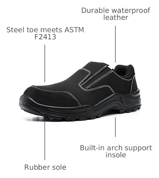 DRKA Steel Toe Shoes for Men,Steel Toe Slip-On Shoe,Slip Resistant Comfortable Safety Work Shoes Industrial Construction Footwear