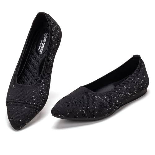 Frank Mully Women's Pointed Toe Flats Slip On Flat Knit Ballet Flats Shoes Women Dressy Comfortable Work Flats Office Shoes2