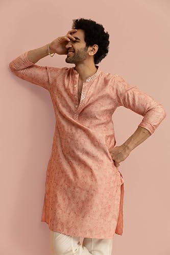 Image of KISAH Men's Silk Blend Mirror Work Kurta | Wedding Sangeet Festive Ethnic for Men