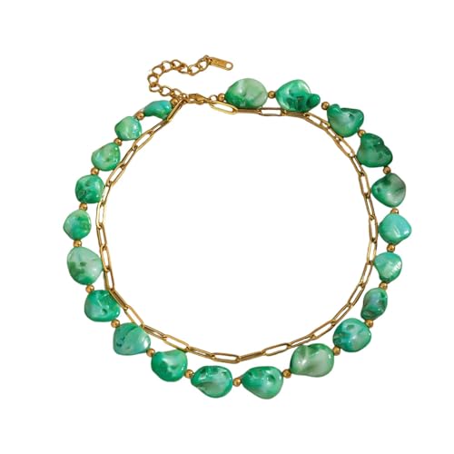 NHTISGRUE Collar de collar verde natural con cuentas para mujer, cadena de oro metálica y joyería de playa