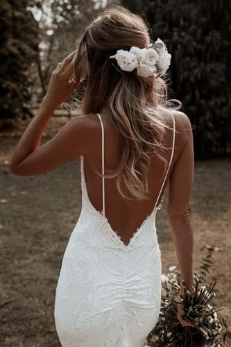 Mermaid Wedding Dresses for Bride Lace Beach Tulle Applique V-Neck Boho Bridal Dress for Bride with Train4