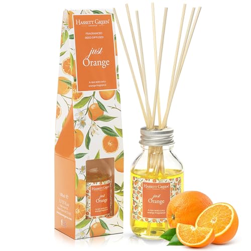 Hassett Green London Diffuseur de Parfum à Tiges Rattan Just Orange 100ml - Fragrance d'Intérieur Longue Durée - Idéal pour la Maison, Cadeau Élégant et...