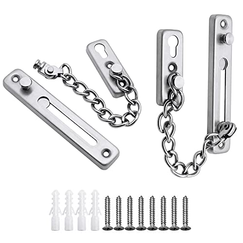 LongZYU 2 Stück Tür Sicherheitskette Kettenschloss Türkette aus Edelstahl Sicherheit Kette Bolt Verriegelung mit 8 Edelstahl Schrauben Cover