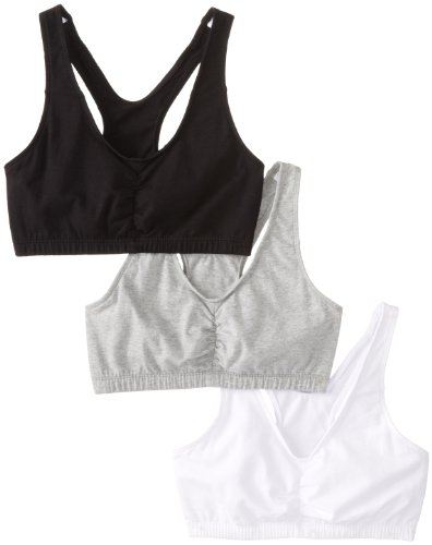 Fruit of the Loom Women's 3-Pack Shirred Front Racerback, White/Black Hue/Heather Grey, Size 38