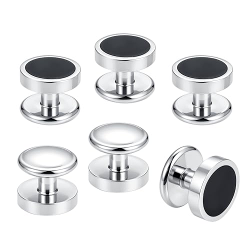 Image of Men's Black Onyx Cufflink & Tuxedo Shirt Stud Set, 16mm Rhodium-Plated Brass, Elegant Gift Box