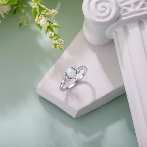 Center 1CT Pear Shaped Opal Engagement Rings for Women Platinum Plated Silver White Opal with Moissanite Engagement Ring for Valentine's Day, Anniversary3