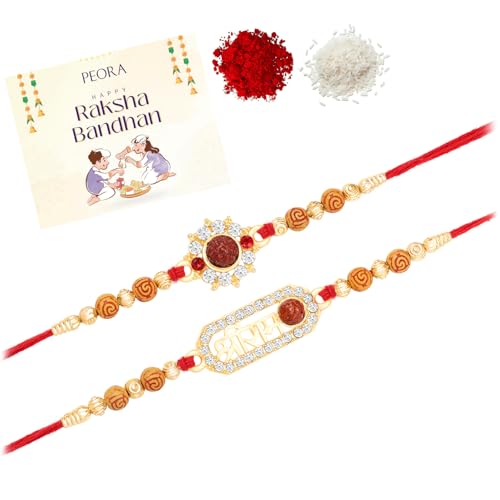 Image of Peora Om Shree Ram Swastik Rakhi for Brother Bhaiya | Crystal & Beads Studded | Red Thread | Raksha Bandhan Hamper with Roli Chawal Greeting Card