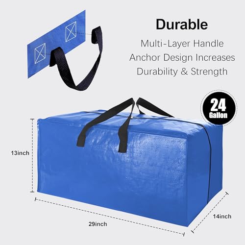 Heavy Duty Extra Large Moving Bags W/Backpack Straps - Strong Handles & Zippers, Storage Totes For Space Saving, Fold Flat, Alternative to Box and Bin (Set of 6, Multicolor)2