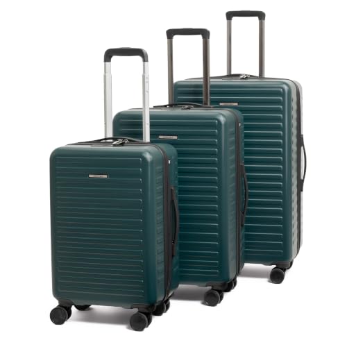 Image of Assembly Stark Dual-Tone Trolley Bag Set of 3-20, 24, 28 Inch (55, 65 & 75 cm) Hard Shell Polycarbonate Luggage Set with TSA Lock 8 Spinner Wheels Green