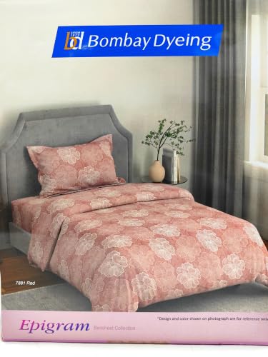 Image of Bombay Dyeing Epigram Printed Single Bed 100% Cotton Bedsheet Collection - (224X150) (F. RED)