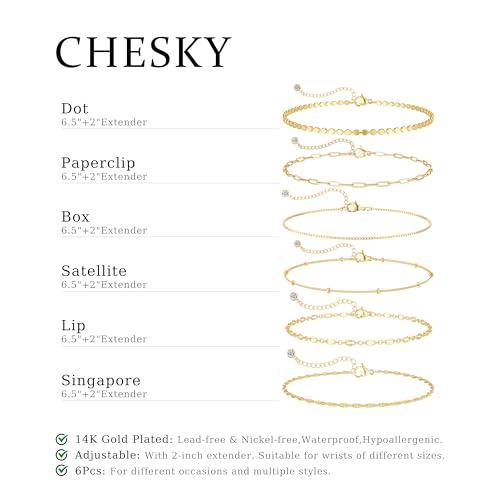 CHESKY Gold Bracelets for Women Non Tarnish, 14K Real Gold Plated Dainty Bracelets for Women Waterproof Cute Thin Gold Bracelet Stack Fashion Accessories Gold Jewelry for Women4