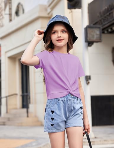Image of Arshiner Girls Casual Tie Dye Short-Sleeve T-Shirt Cute Print Summer Blouse for Girls Twist Front Tunic Tee Tops